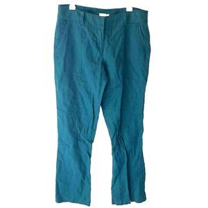 Promod Linen Wide‎ Leg Casual Pants 12 Leisure Loose Trousers Teal Blue France